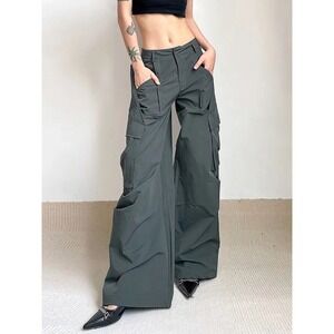 Commense‎ Wide Leg Cargo Pants Y2K Streetwear Baggy Trousers Utility Pockets L